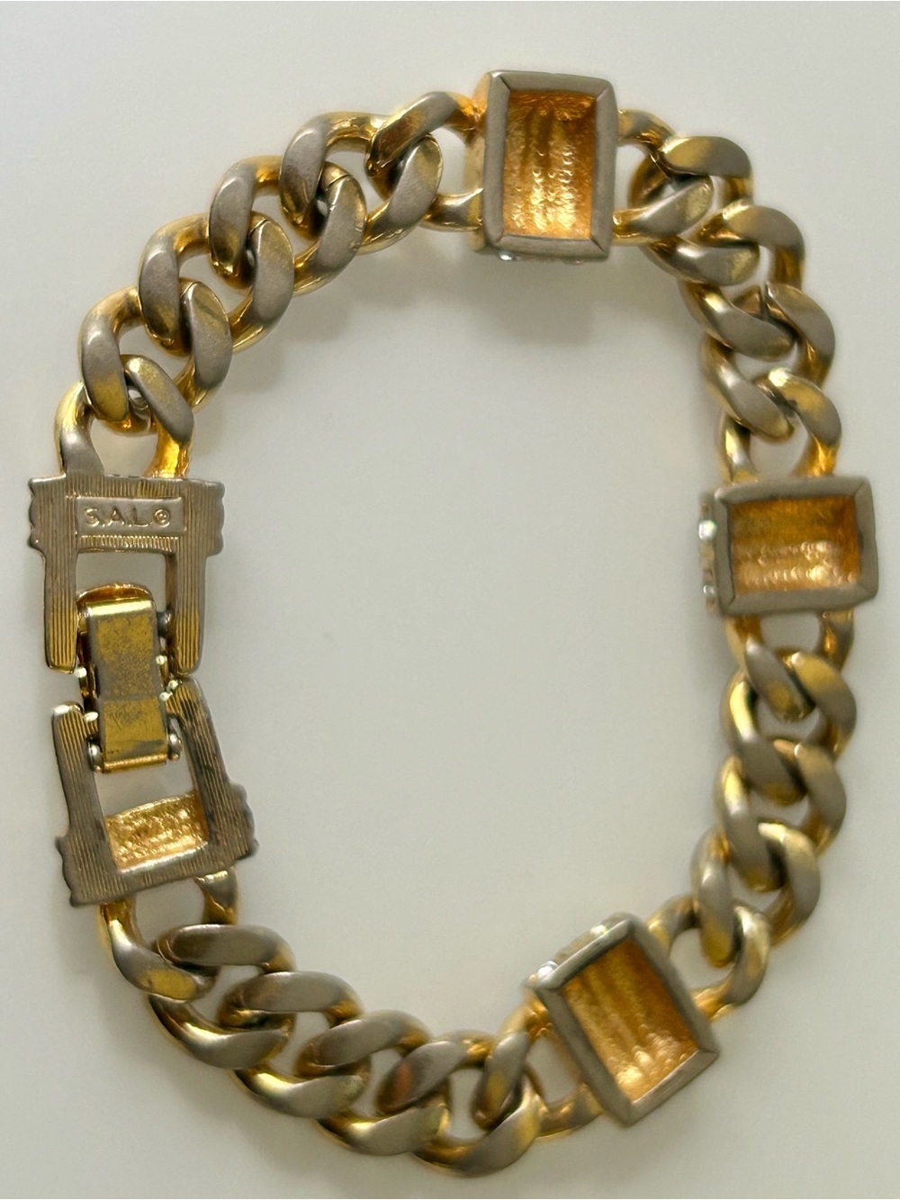 Vintage S.A.L Swarovski Clear Crystal Gold Tone Link Bracelet - Picture 3 of 5